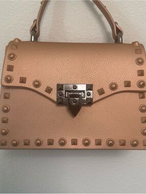 Rose Gold Top-Handle Studded Bag